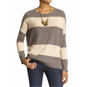 Vince Rugby Yak Wool Blend Stripe Hi Low Sweater in Cinder/Natural - Sz S - NWT